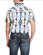 Rock & Roll Denim Men's White & Cornflower Blue Aztec Print Short Sleeve Western Shirt